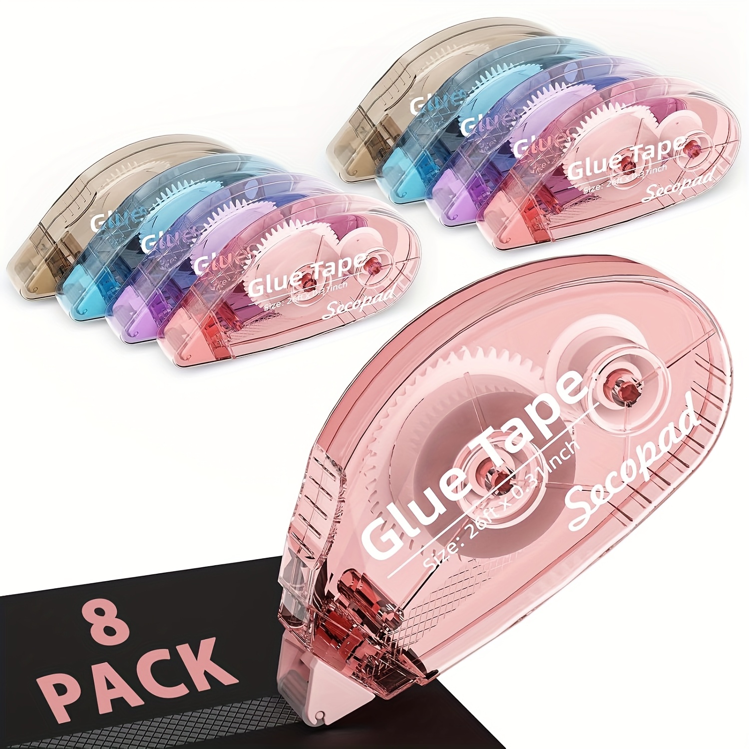 Image of 8-roll Double-sided Tape Roller, Suitable For Manual, Adhesive, Making, Diary, School Office Supplies, Suitable For Students And Adults, Size 0.3 Inches X 26 Feet