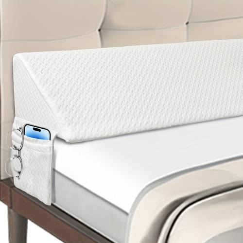 white bed wedge pillow for headboard filler 0 8 ergonomic textured woven fabric with side pocket for phone glasses removable machine washable cover small between headboards storage removable cover durable pillow headboard pillow