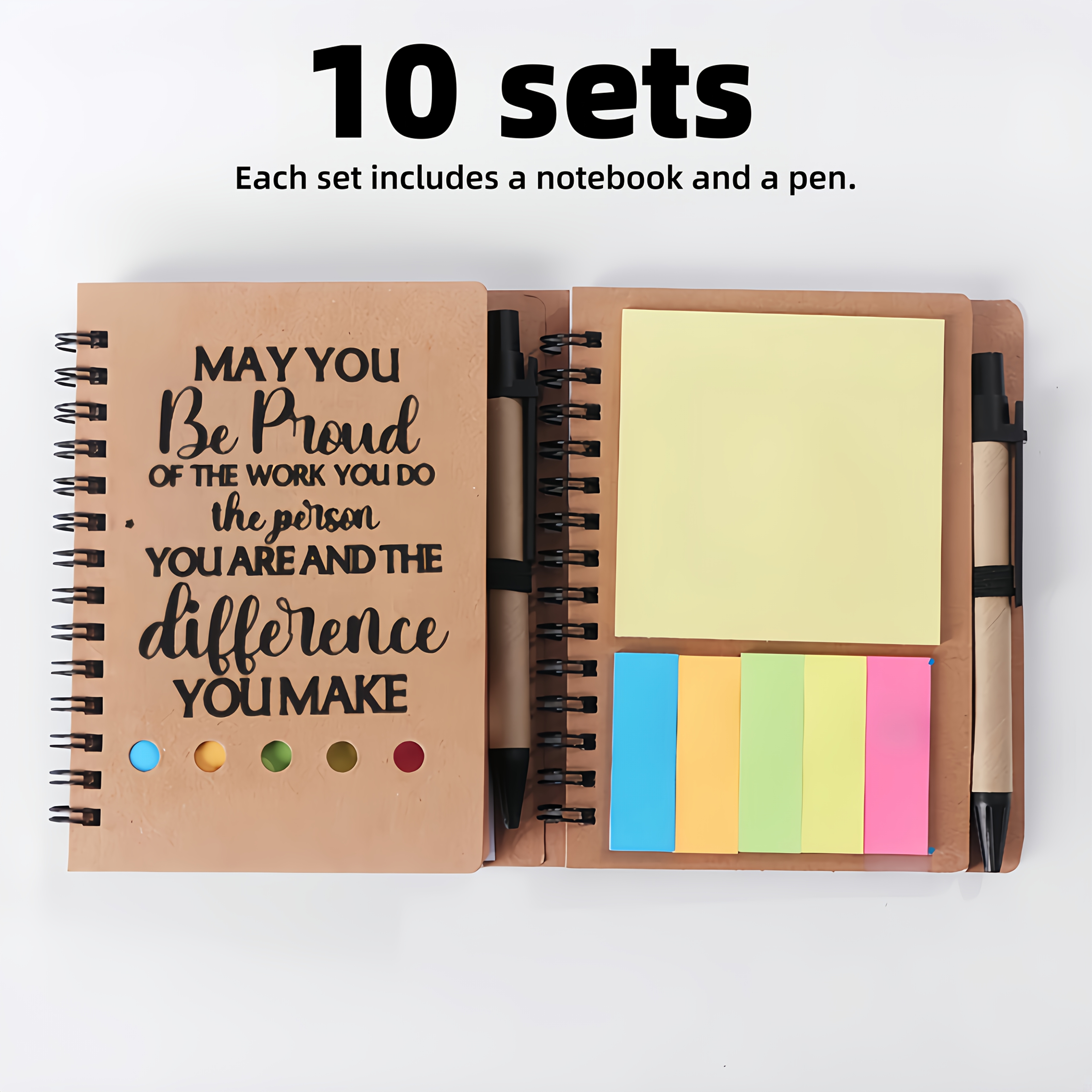 TEMU Lot de 5/10 Carnets à spirale inspirants avec bloc-notes autocollants, stylos, convient pour , cadeaux pour employés, bénévoles, infirmières,