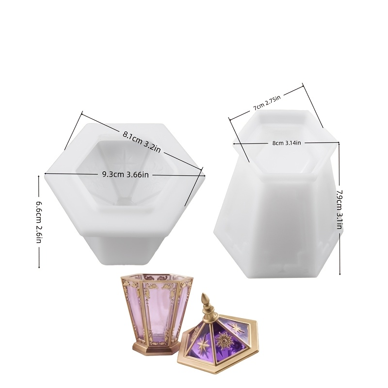 TEMU Diy Resin Liquid Mold 2pcs Set, Three-dimensional Hexagonal Ivory Tower Shape With Lid Sealed Storage Tank, Silicone Mold, Handmade Diy Gypsum