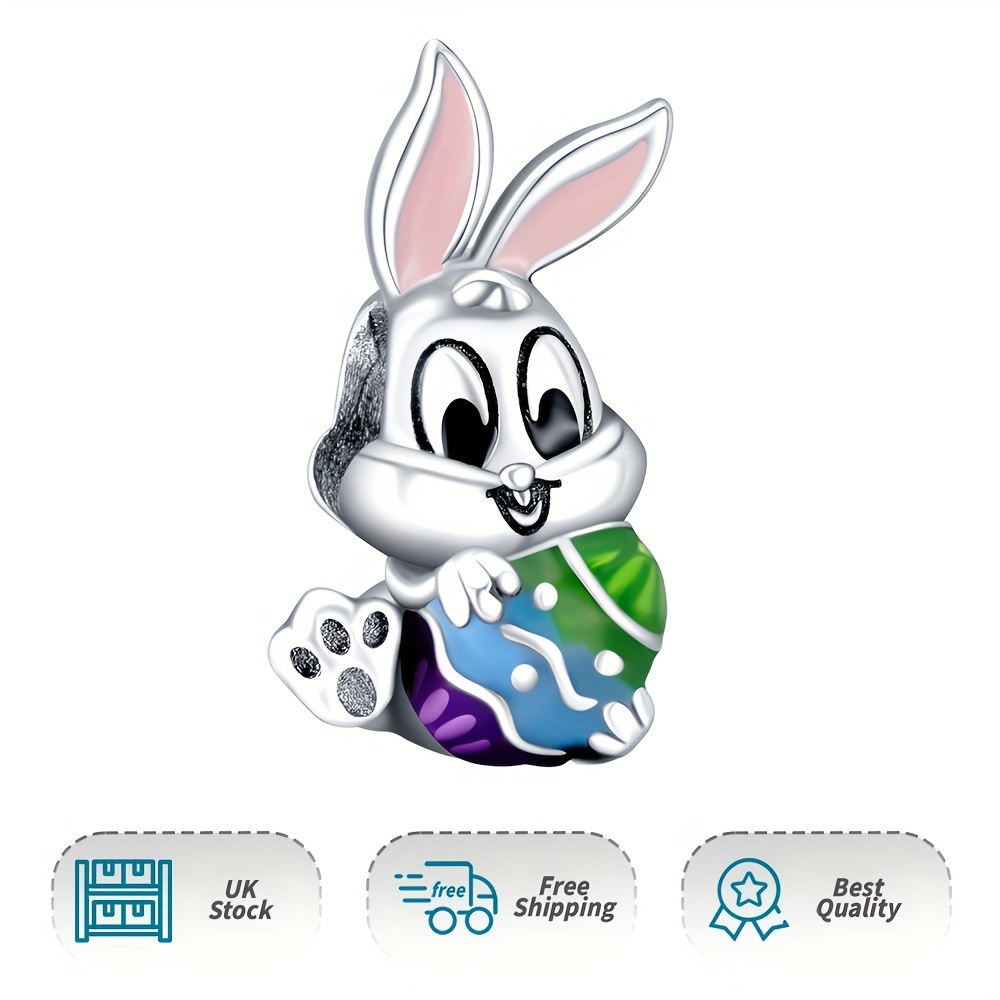 Easter Rabbit & Egg Charm 925 Sterling Silver Pendant for Bracelet & Necklace