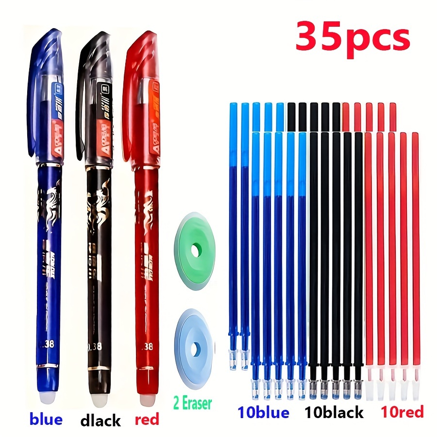 

Ensemble de 35pcs, 35pcs de stylos gel ronds effaçables. Stylos effaçables à corps complet de 0.38mm. Livré avec un stylo gel rond effaçable