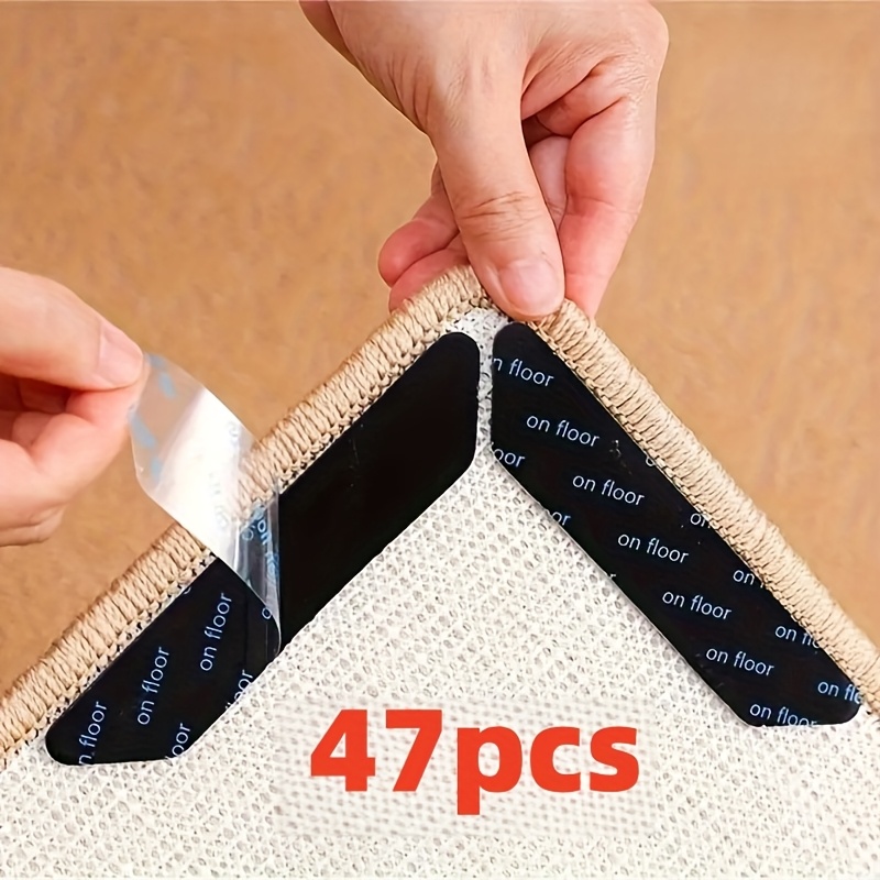TEMU 47pcs Of Black Non-slip Carpet Pads - Made Of Durable Rubber, Washable And Reusable, Perfect For Securing Carpets On Hardwood Floors, Carpet Pad Clips.