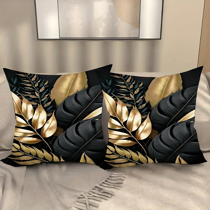 TEMU 2 housses de coussin à motif feuille - Style contemporain avec fermeture éclair, lavables en machine pour salon, chambre, bureau, décoration (