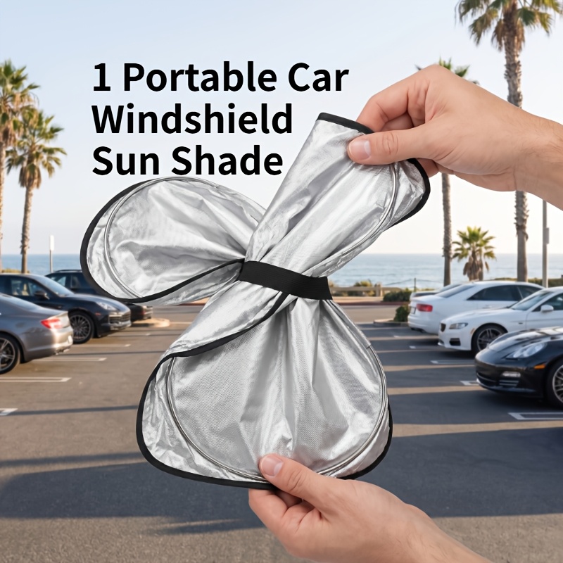 TEMU 1 Portable Car Windshield Sun Shade, Universal Foldable Front Window For Cars, Suvs, Trucks, Uv Protection, Automotive Accessory