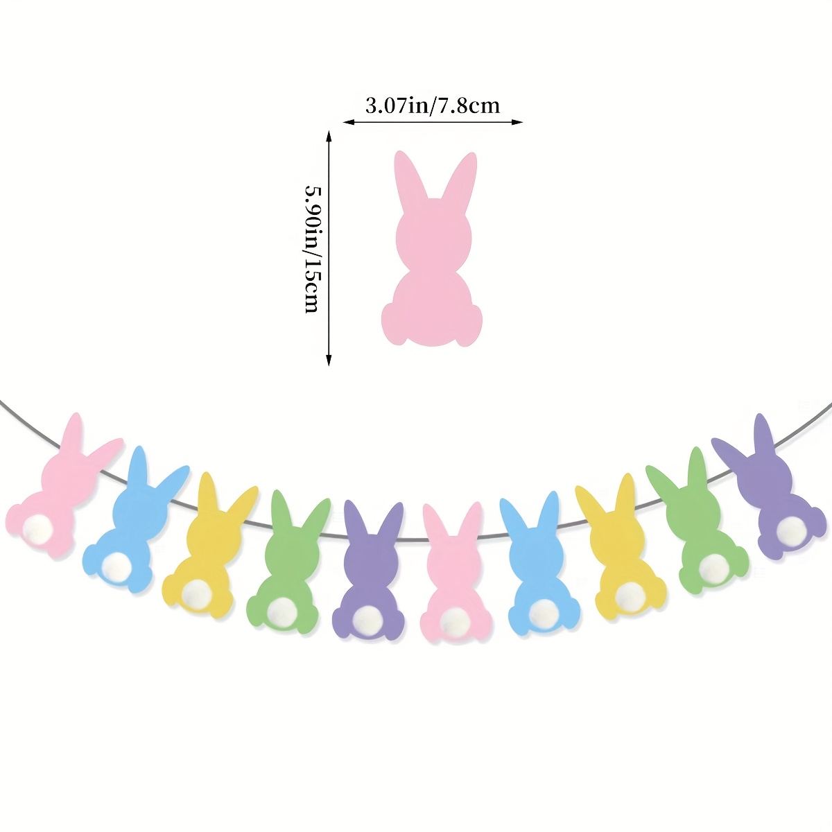 New-style Easter Macaron Rabbit Pompom Pull Banner Ribbon, Easter Party Party Party Decoration 1set 10pcs Rabbit 5 Meters Rope