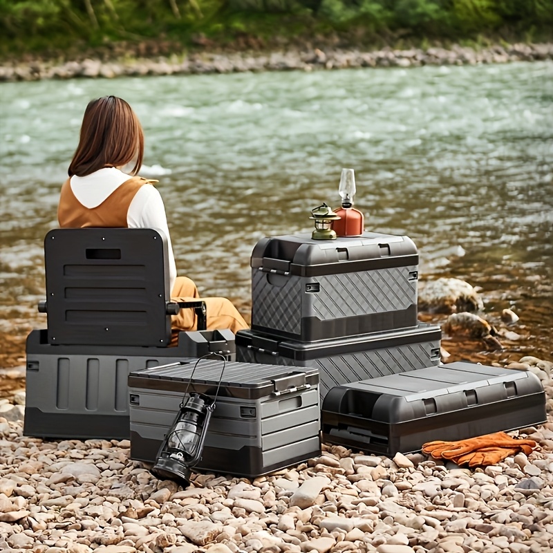 Gray Outdoor Folding Storage Box, Suitable for Car Trunk Storage, Collapsible Camping Box, Portable with Large Capacity for Camping Gear And Moving, Durable And Heavy-Duty Storage Solution