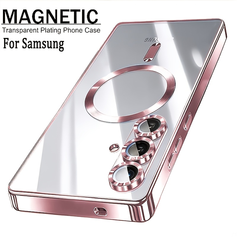 TEMU Phone Case - 2pcs Set (1 Phone 1 Cleaning Bag) Phone Case - Luxurious Transparent Electroplated Magnetic Phone Case, Suitable For A17 A37 A57