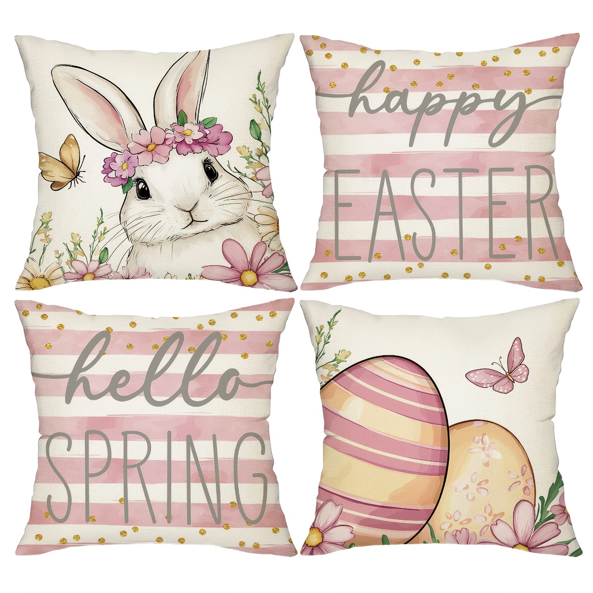 

4pcs, Throw Pillow Covers, Spring Summer Seasonal Rabbit Bunny Eggs Decor Cushion Covers, 18in18in, Decorations Farmhouse For Home, For Couch Sofa Living Room Bed Room Outdoor, Without Pillow Inserts