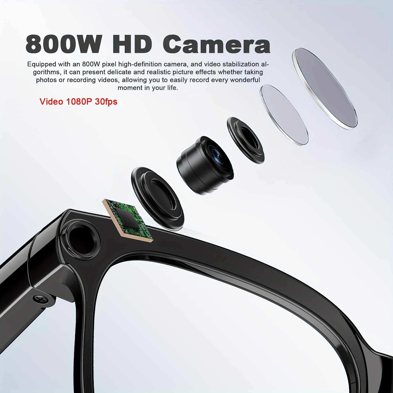 Smart Glasses with Camera, Ai Smart Glasses with Real-Time Translation /Object Recognition, Smart Camera Glasses with 8MP Recording, Support ChatGPT/Doubao AI Assistant, Bluetooth/WiFi High-speed Transfer, TR90 Material/290mAh Long Battery Life, HD