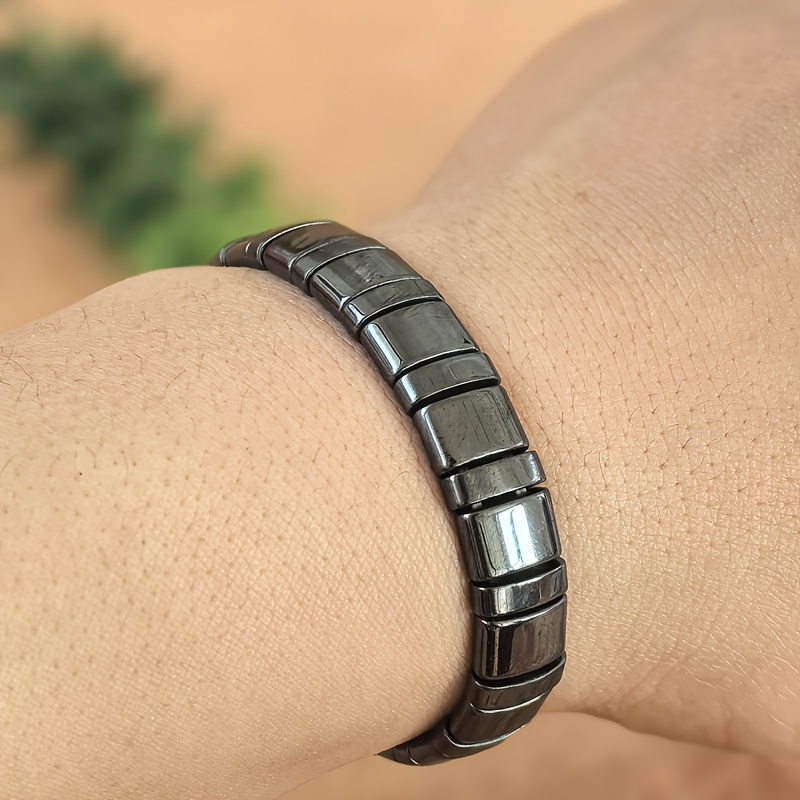 Terahertz Natural Stone Elastic Bracelet Smooth Glossy Finish
