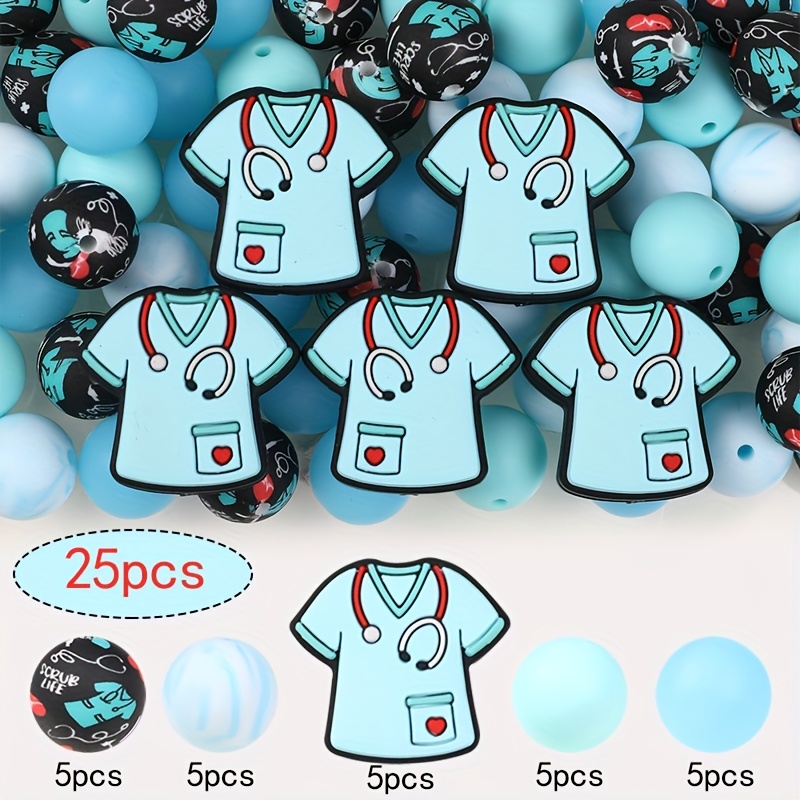 E-shop 25 Stück (3 Farben) Krankenschwester-Uniform-Serie Silikon-Druckperlen – Perlen-Bastelset