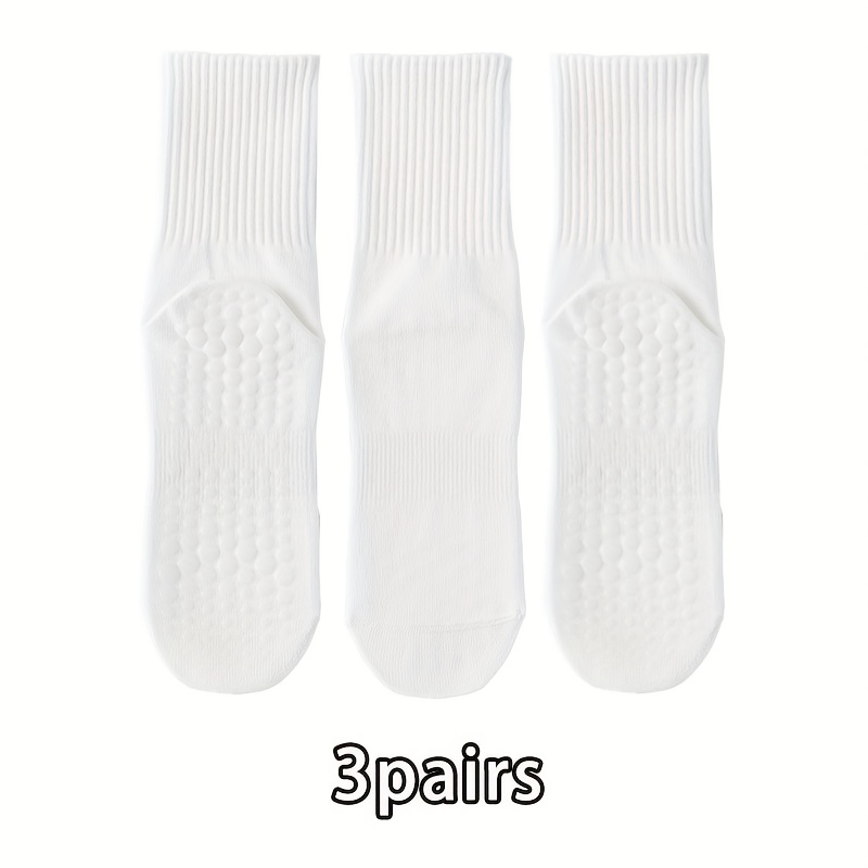 E-shop 3 Paar Yoga-Socken mit rutschfesten, stoßdämpfenden Klebepunkten für den Fußballen, einfarbige, schlichte, lässige Wadenhohe Socken mit