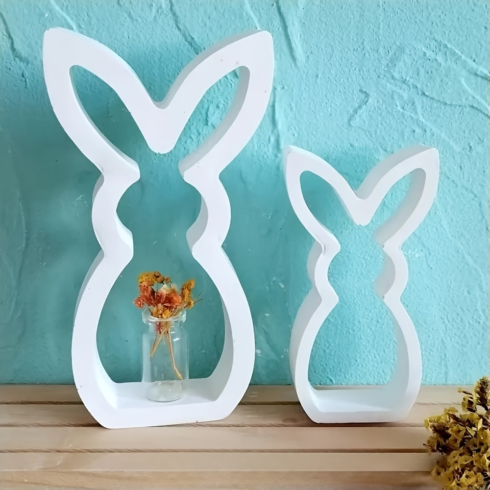 

A Set Of 2 Easter Molds In Of Cute Rabbits, Featuring Hollow Designs For Large And Small Rabbit Plaster Decorations, Diy Home Decor.