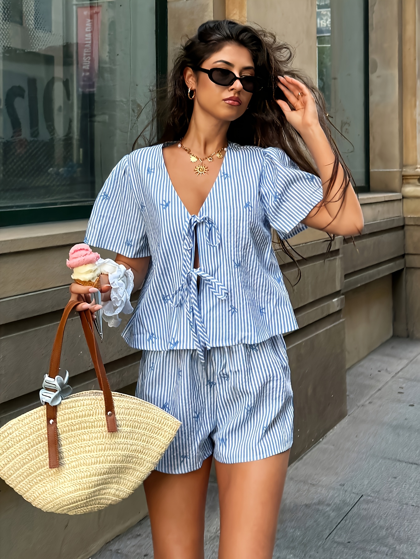 Conjuntos Outfit Short Rayas Mujer Pantalón Corto Conjuntos A