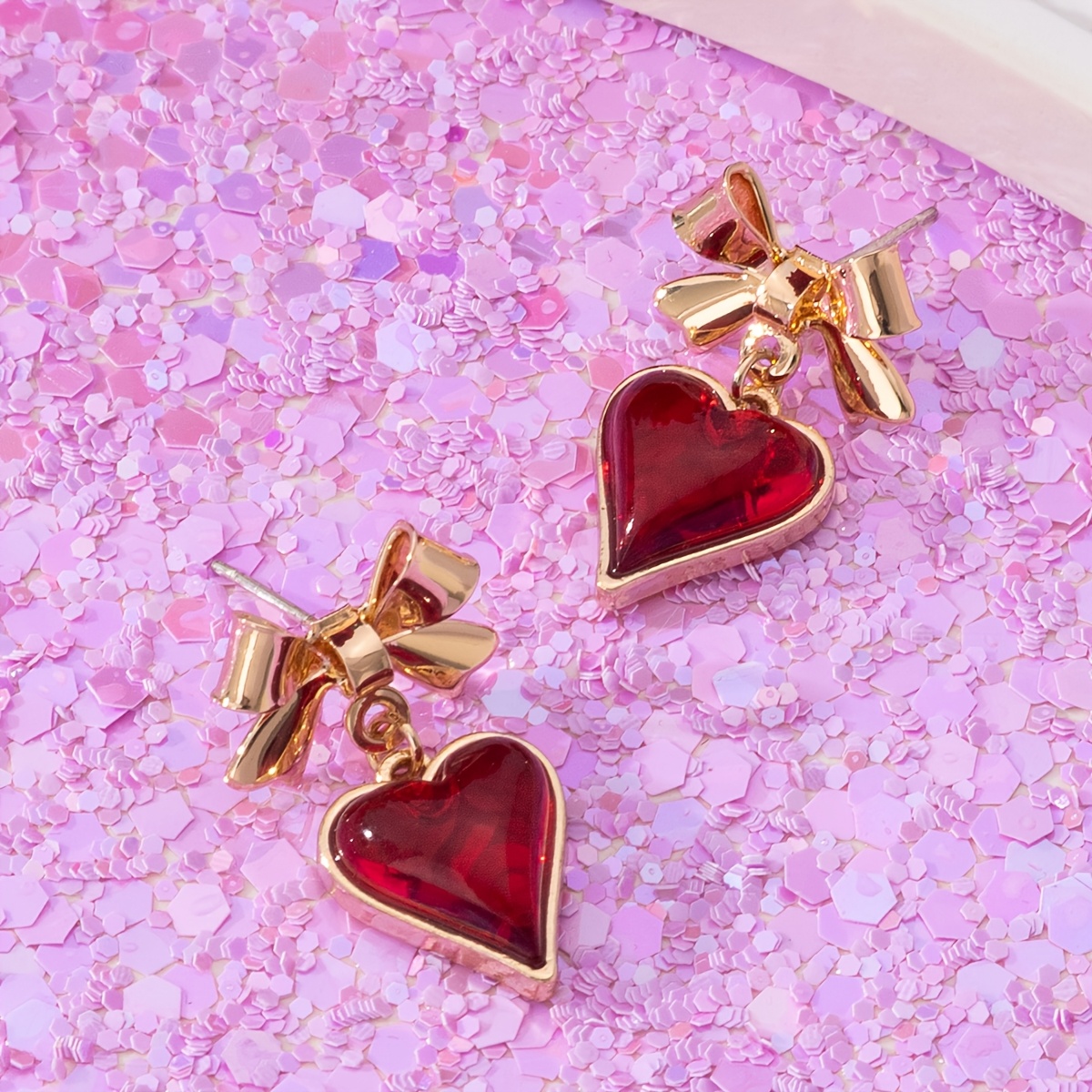 Women's Vintage Heart-Shaped Earrings with Bows, Valentine's Gift