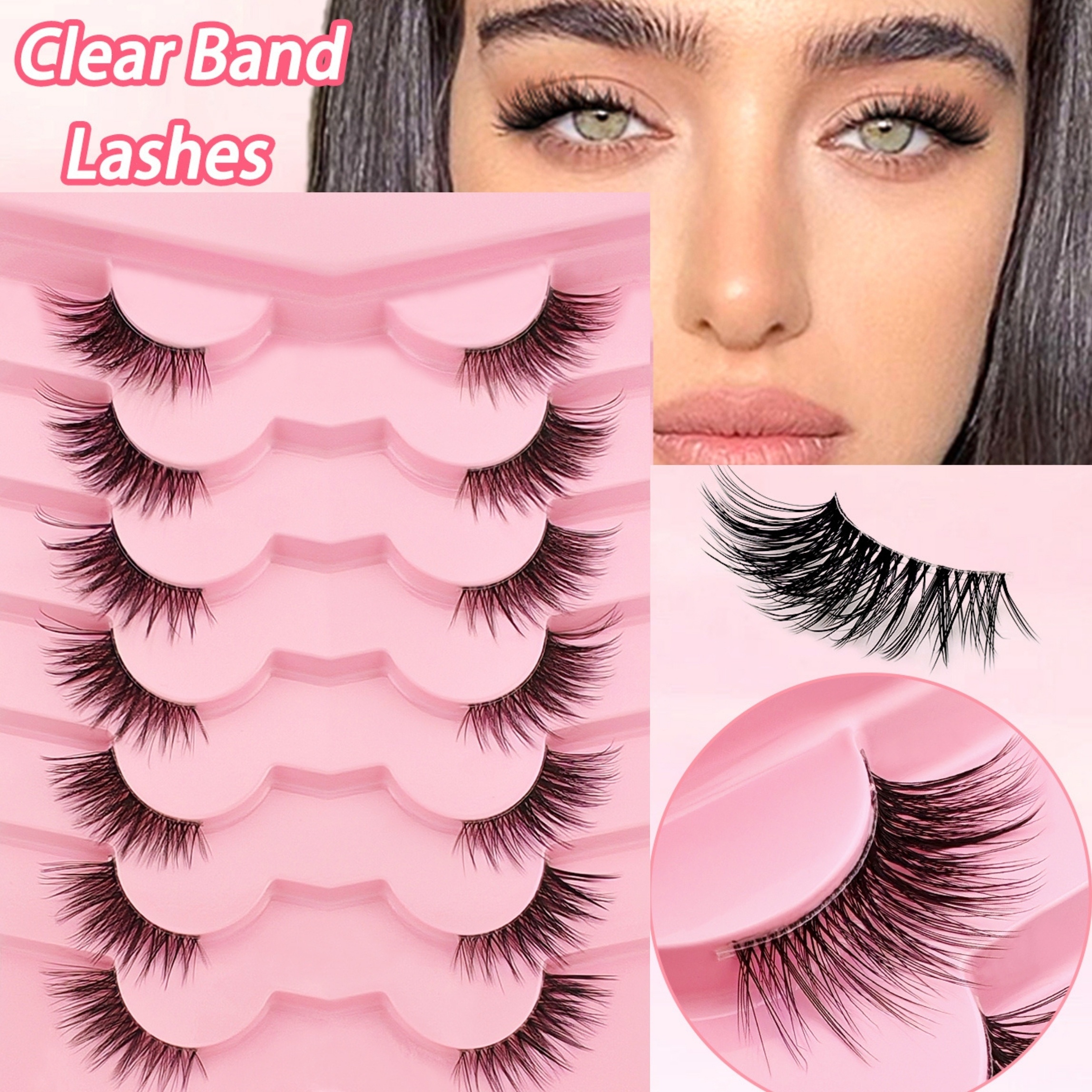Image of 7-pair Set Of Transparent Stem Semi-false Eyelashes, Natural Fluffy Eye-tail Extension, Comfortable And Versatile Mink Eyelashes