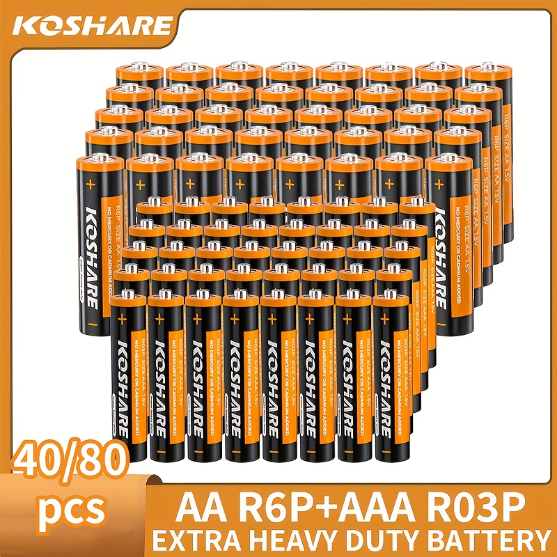 

Koshare High-performance Disposable Aa/aaa Carbon Batteries, 80/40pcs - 1.5v, Voltage For Remote Controls, Toys, Flashlights, Razors, Alarm Clocks, , Halloween Pumpkin Lights, Christmas Decorations