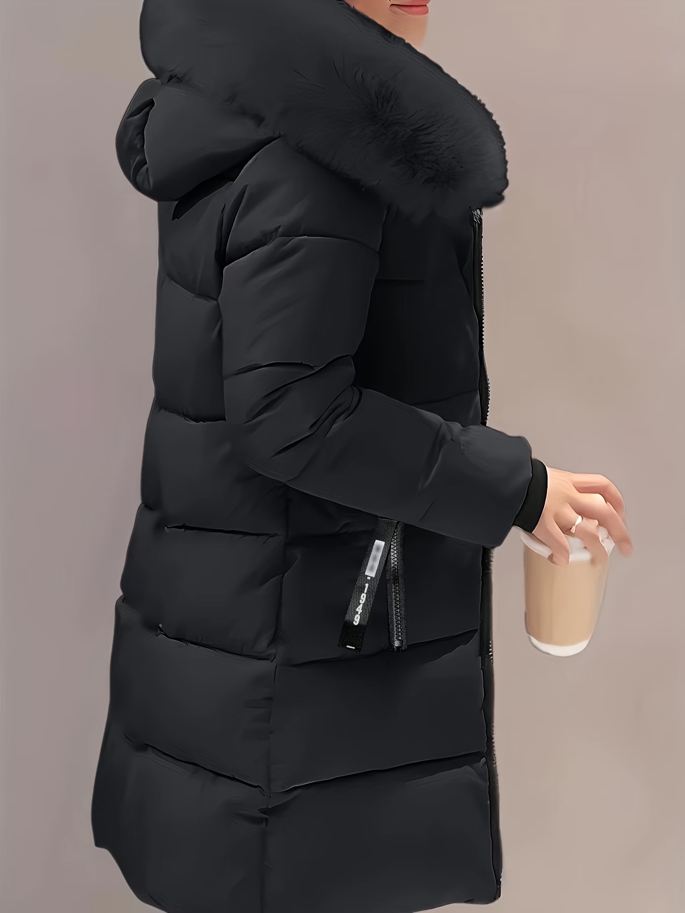 Winterjas voor Vrouwen met Lange Capuchon en Afneembare Nepbontvoering & Ritsvakken