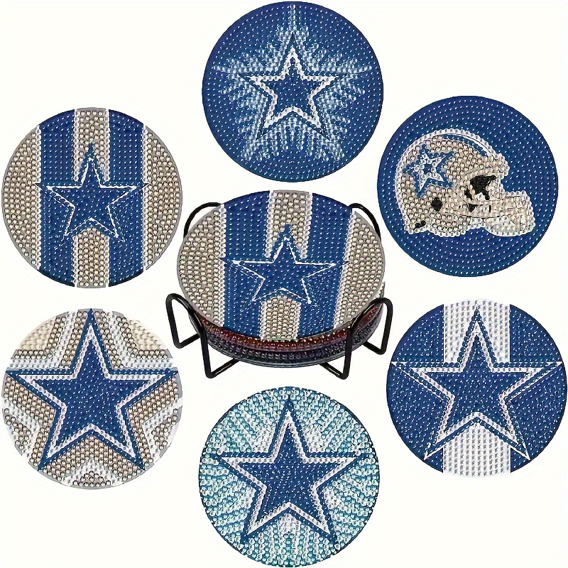 

6pcs Diy Diamond Art Painting Coasters Set With Holder - Football Theme, Suitable For Home Decor Gifts Non-slip Heat Insulation Coasters