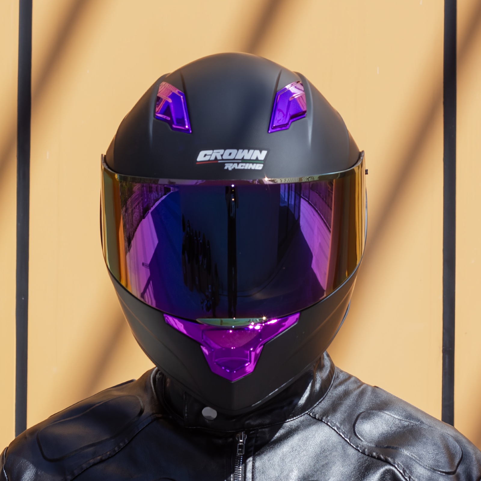 Premium Purple Motorcycle Helmet with Dual Lenses Rear Wing Full Face Protection DOT Approved for Adults