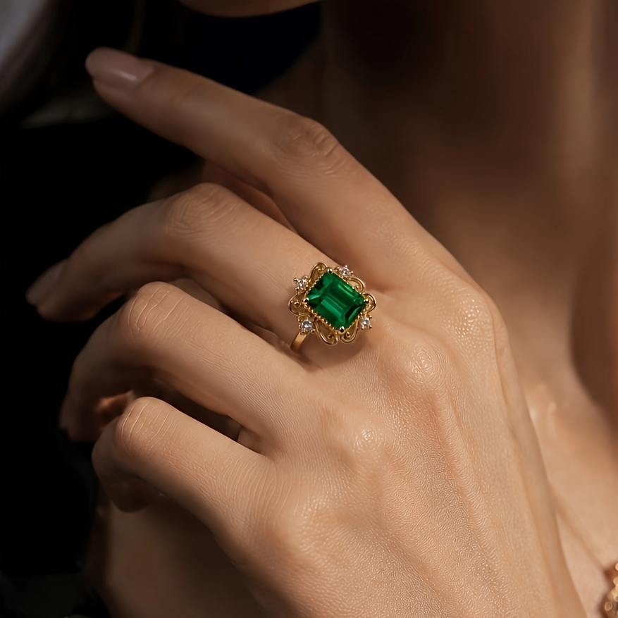 Retro Court Style Square Green Zirconia Ring