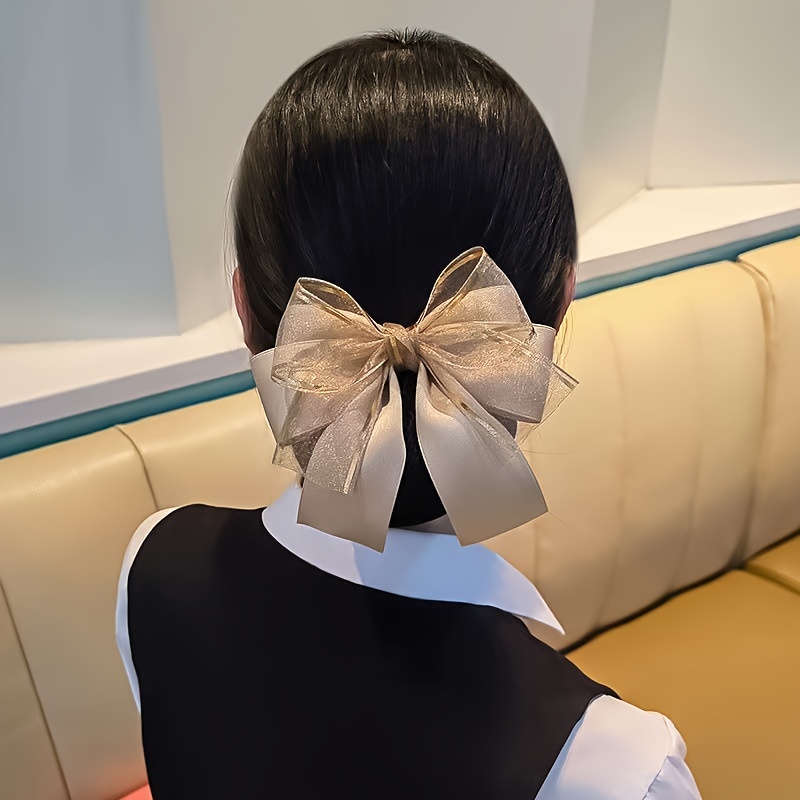 1pc elegant ribbon bow   chic   professional hair accessory nurse hotel staff hair clip with net cute   knot work hairpin Product details 1