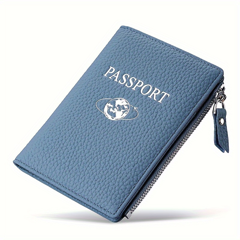 TEMU Geogelassie Vintage-style Genuine Leather Rfid Blocking Passport Holder For Women - Slim Multi-card Document Wallet With Coin Purse, Easy-clean, Zippered Compartments, Cute Passport Holder