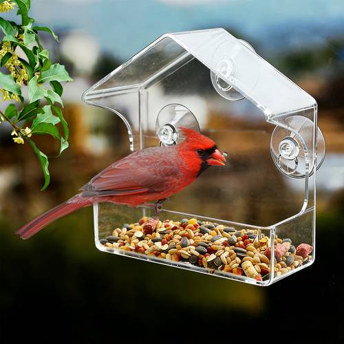 1 acrylic bird feeder with strong suction cups transparent window bird house durable plastic easy for outdoor garden and yard decoration