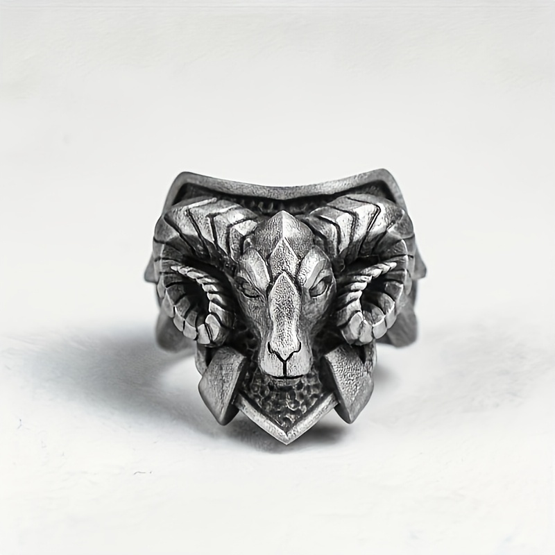 Men's Stainless Steel Gothic Skull Ring - Big Goat Head Design, Black Vintage Style
