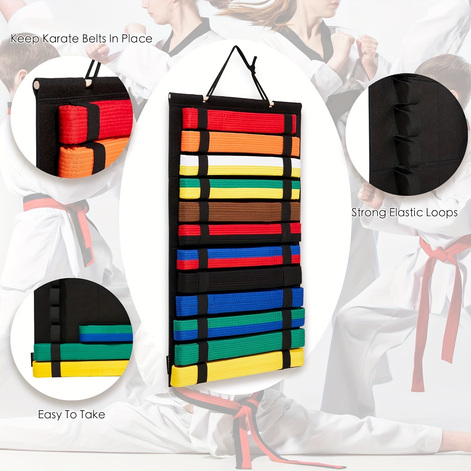 

1pc Taekwondo Belt Display Stand - Wall-mounted, Military-themed Medal Holder With Storage Space, Elegant Fabric Design