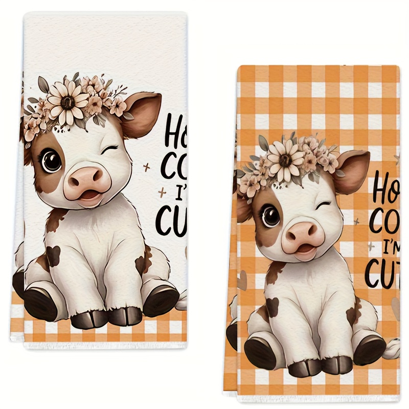 TEMU 2pcs Set, Calf Floral Pattern Kitchen Towels, Super Absorbent Kitchen Dishcloths, Dish Drying Towels, Cleaning Rags, Bathroom Decor, Gift Set,
