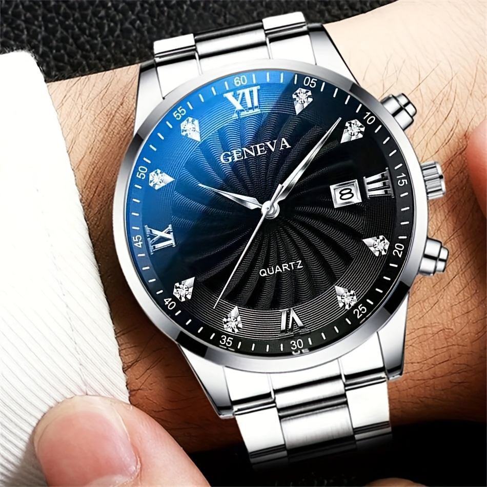 3pcs Men's Watch Set, Quartz Wristwatch with Round Case, Includes Bracelet and Necklace, Business Casual Accessories for All Occasions, Ideal Gift for Men