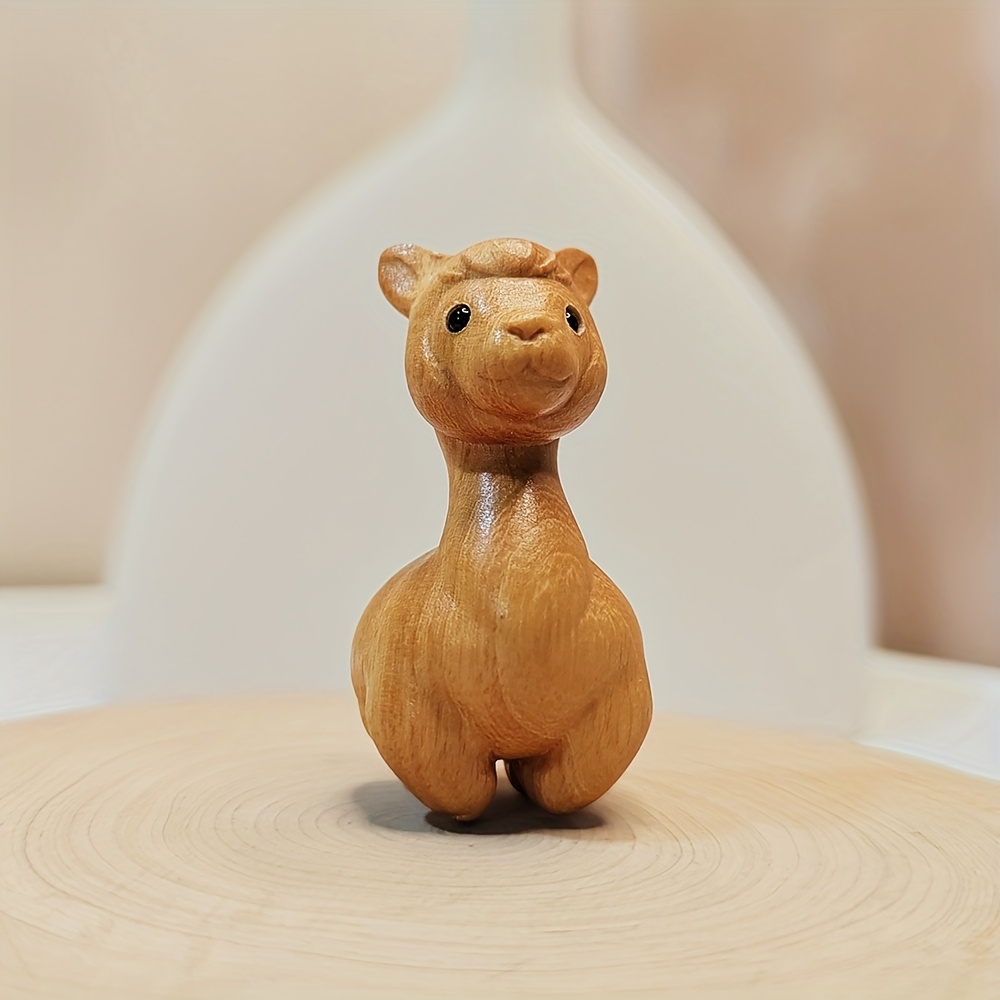 Image of 1.8 Inch Hand-carved Wooden Alpaca Figurine, Cartoon Style, Animal Theme For Halloween Decor, Home Decor, Christmas Decor, Fireplace, Living Room, Centerpiece, New Year Gift