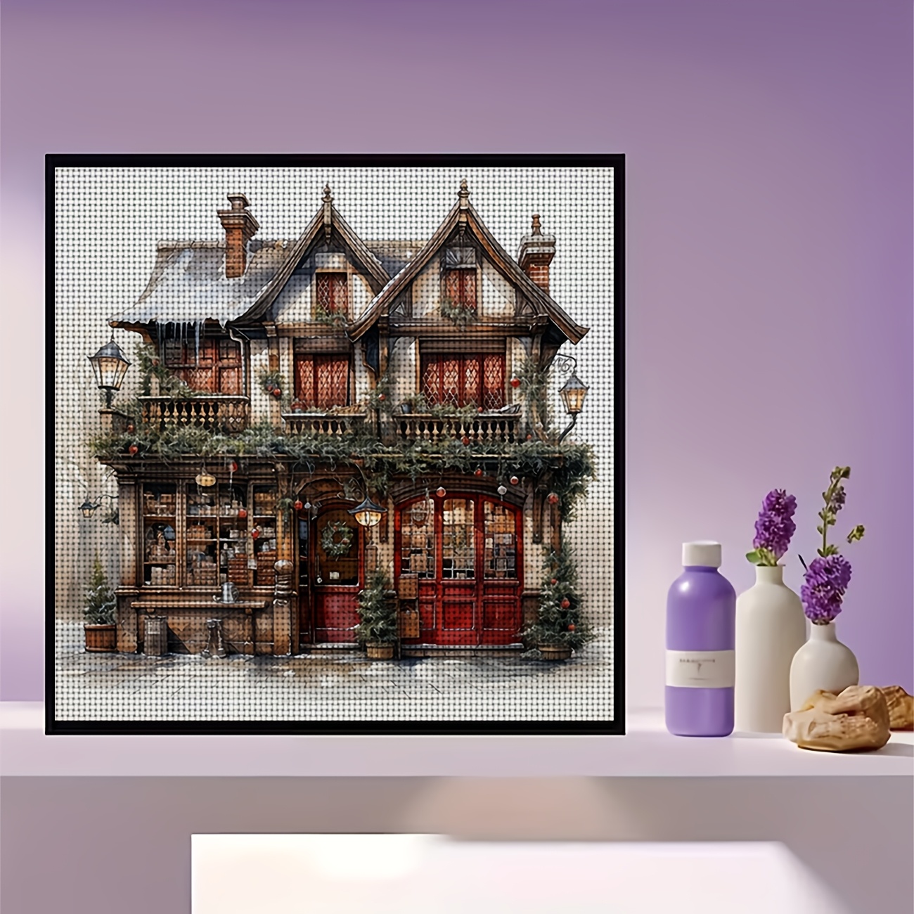 Cross Stitch Printed Kit, Frameless, Christmas Decor Small Shop Pattern