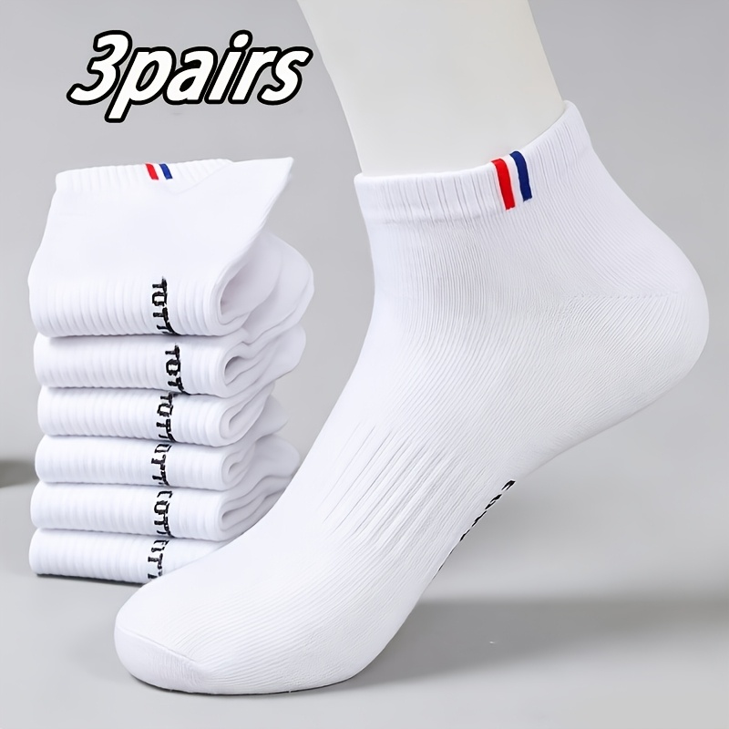 TEMU 6pcs 3 Pairs Double Pc Black And White Business Casual Mid-calf Socks, Unisex Breathable Sweat-absorbing Ankle Socks, Versatile And Comfortable