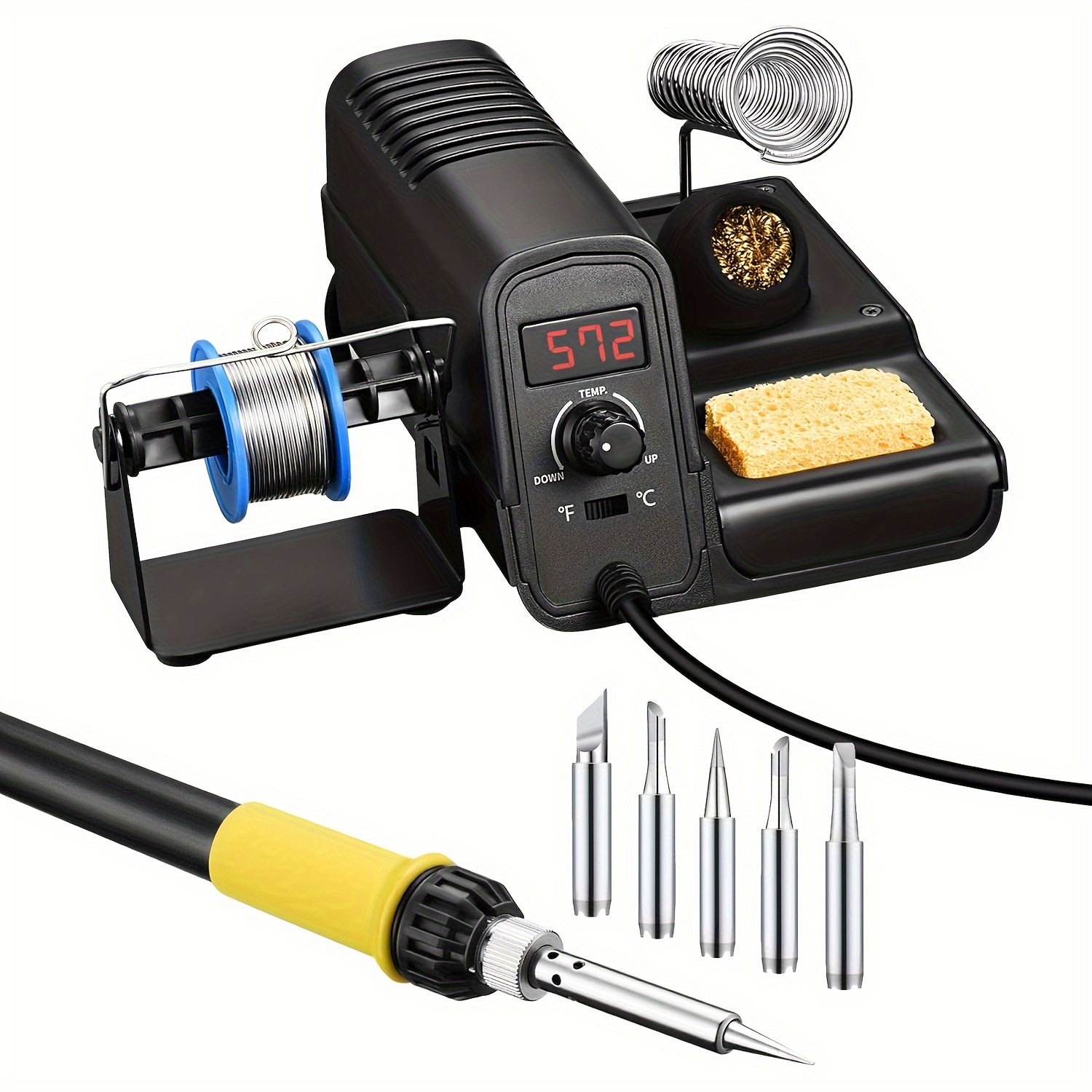 

Soldering Iron Station Kit With Lead-free Solder Wire Soldering Tips Tip Cleaner, Desoldering Pump With Temperature Control, Fine Soldering Iron With C-f Conversion Function Sleeping Mode