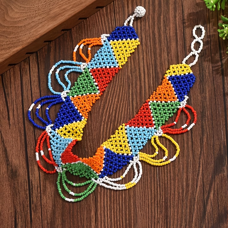 TEMU Vintage Geometric Spliced Rice Bead Necklace For Women ( Rice )