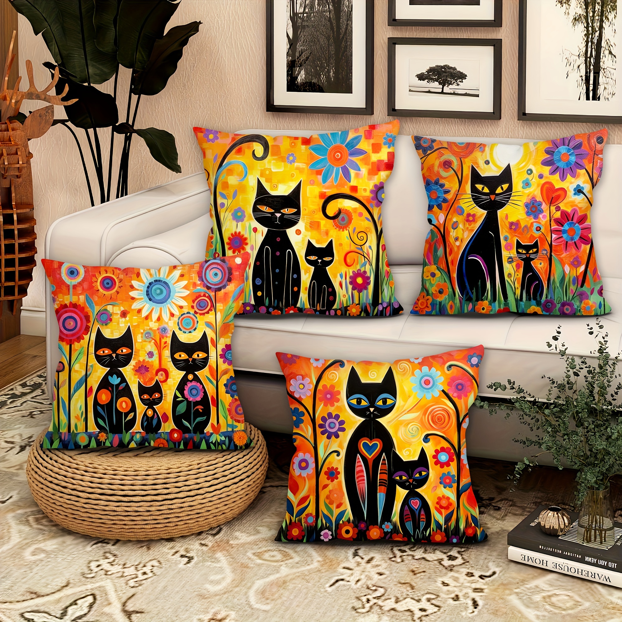 

1/4pcs, Cushion Cat Pattern Is And To Touch 17.7 "x17.7" Sided Decor Decor Decor Car Decor