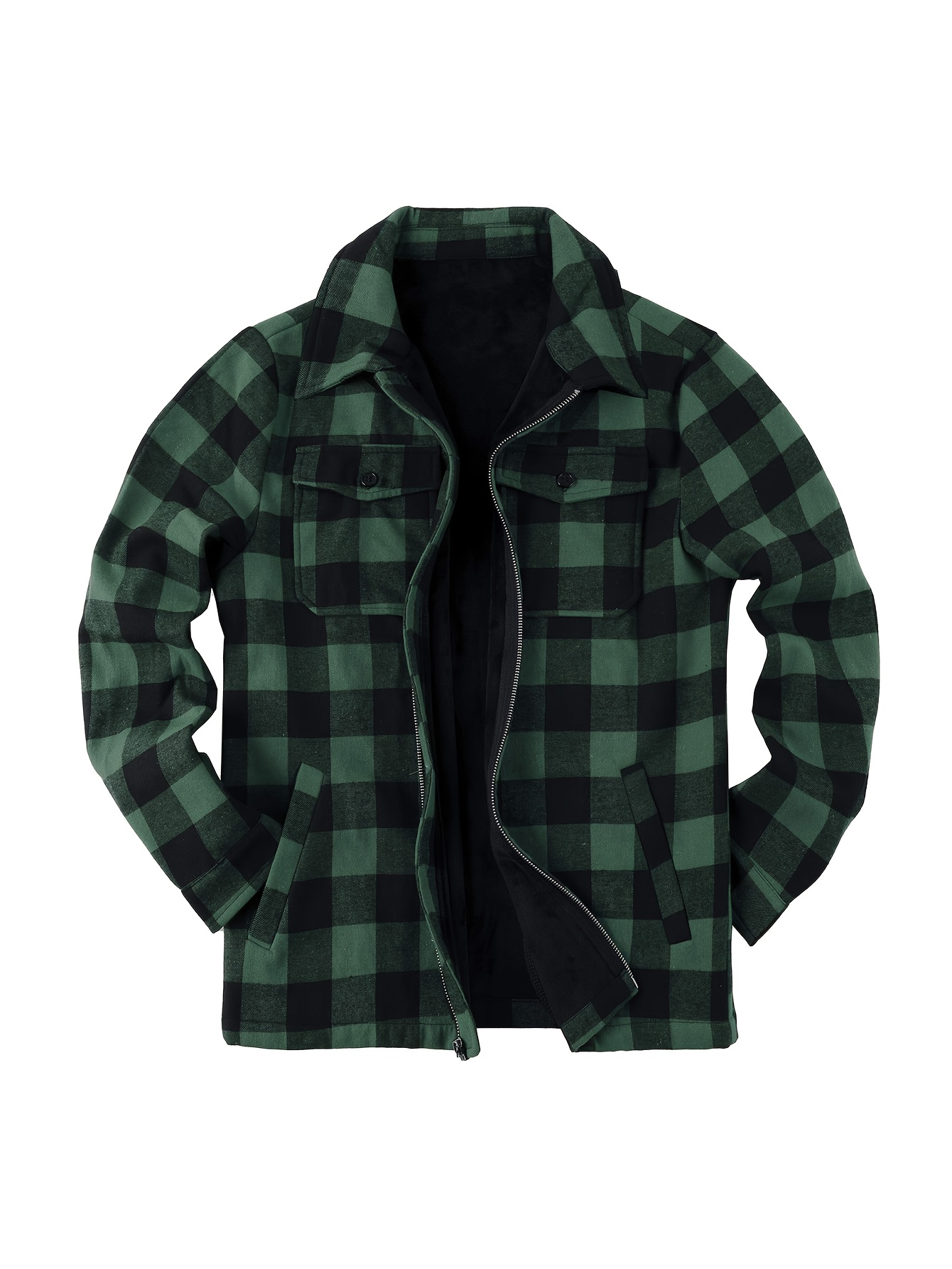 men's fleece jacket sherpa lined zip flannel - Temu