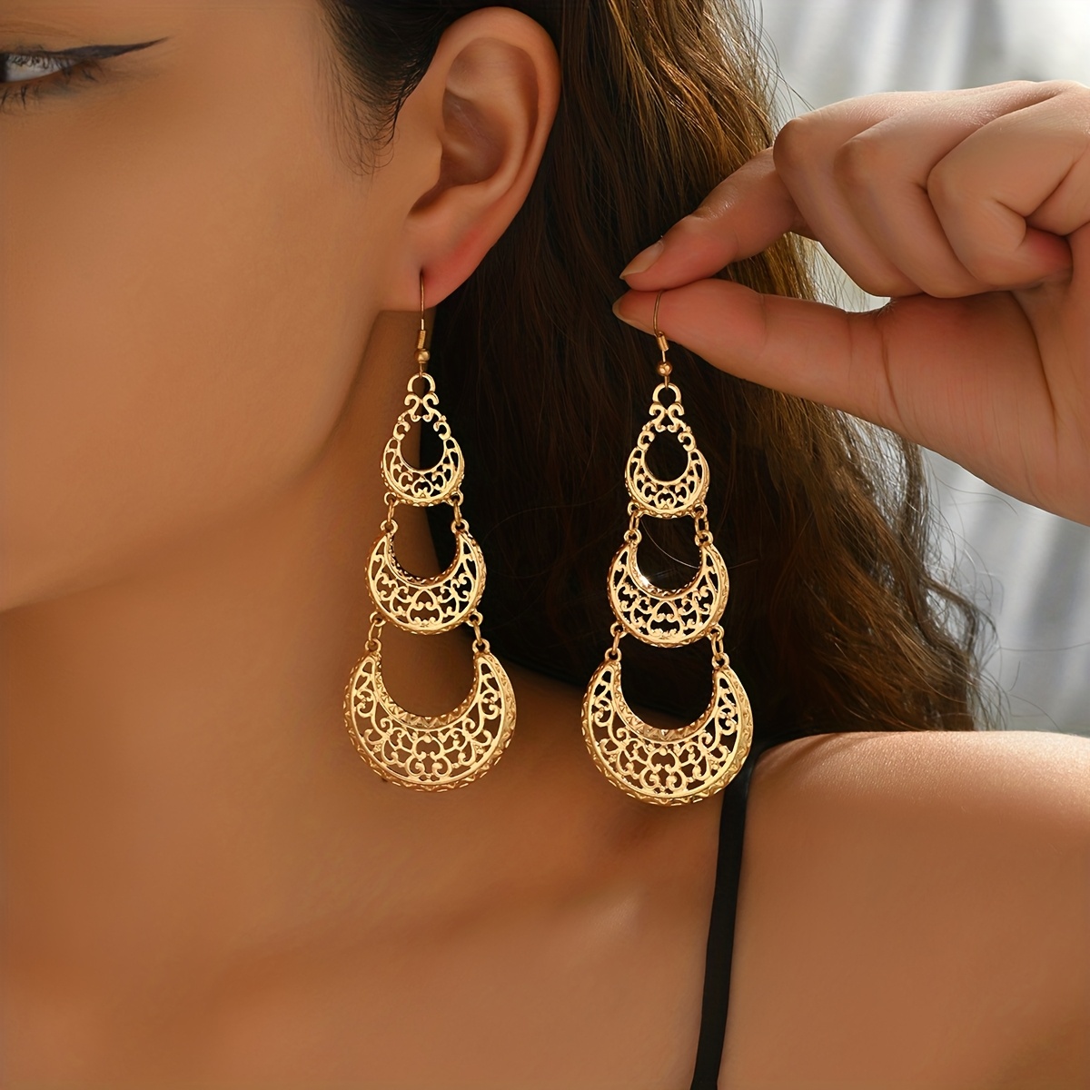 TEMU 1 Pair Of Vintage Ethnic-style Multi-layered Hollow Earrings, Bohemian Style, Suitable For Daily And Holiday Gifts