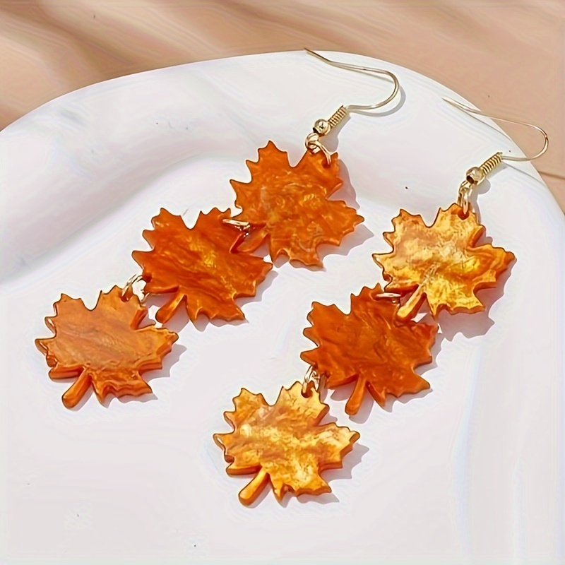 

1 Pair Elegant Thanksgiving Earrings, & Pumpkin Design, 14k Golden Plated, Plastic, Women's Fashion Dangle Earrings, All-season Accessory, Perfect For Daily Wear & Gift Giving