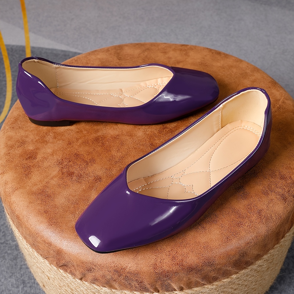 

1 Pair Fashion Mary-jane Flats, Solid Color Charm Purple, Water-resistant Slip-on Square Toe Shoes With And Materials For All