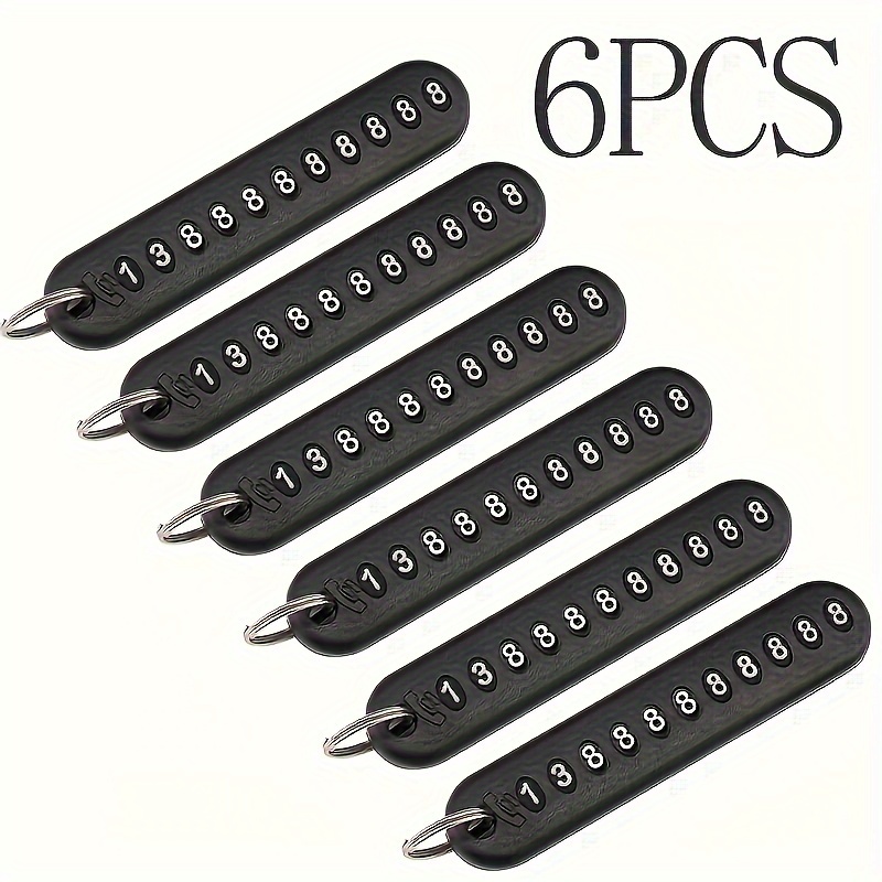 Image of 6pcs Rubber Anti-lost Phone Number Plate Car Keychain Pendant Auto Vehicle Key Chain Phone Number Card Keyring Universal