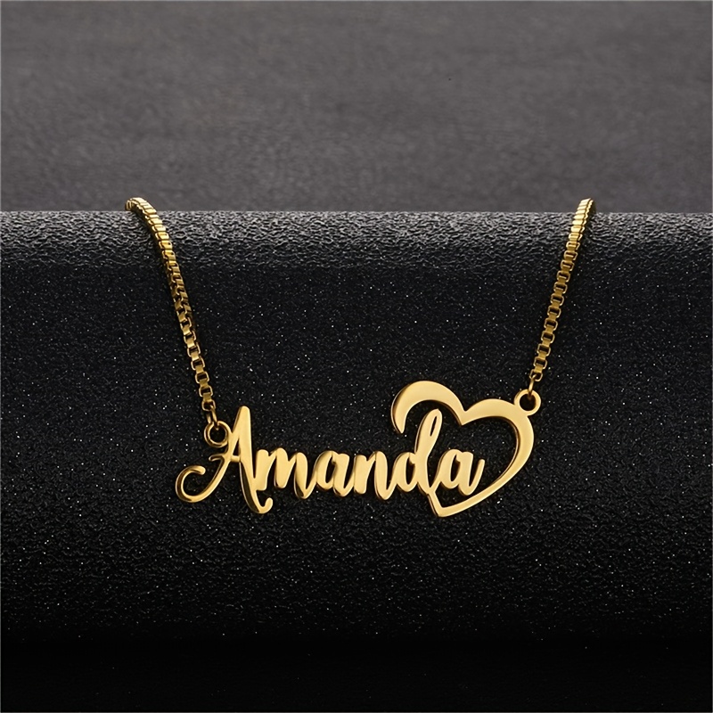 E-shop Halskette mit individuellem Namen, personalisiertes Buchstaben-Herzförmiges Anhänger 316L Edelstahl Box Chain Halskette Schmuck