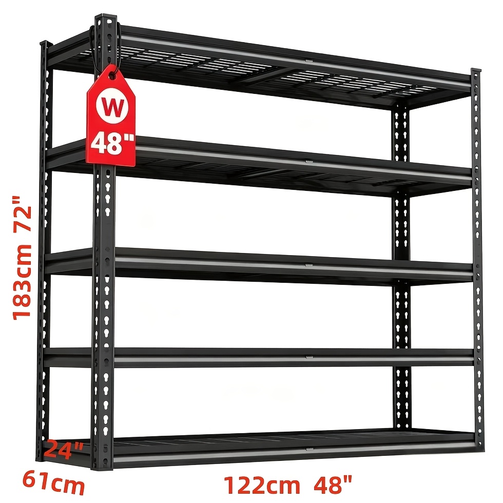 TEMU 5-tier Heavy-duty Grid Metal Storage Rack, Adjustable Garage Shelving Unit, 3000kg Load Capacity Industrial Steel Shelf, Freestanding Organizer,