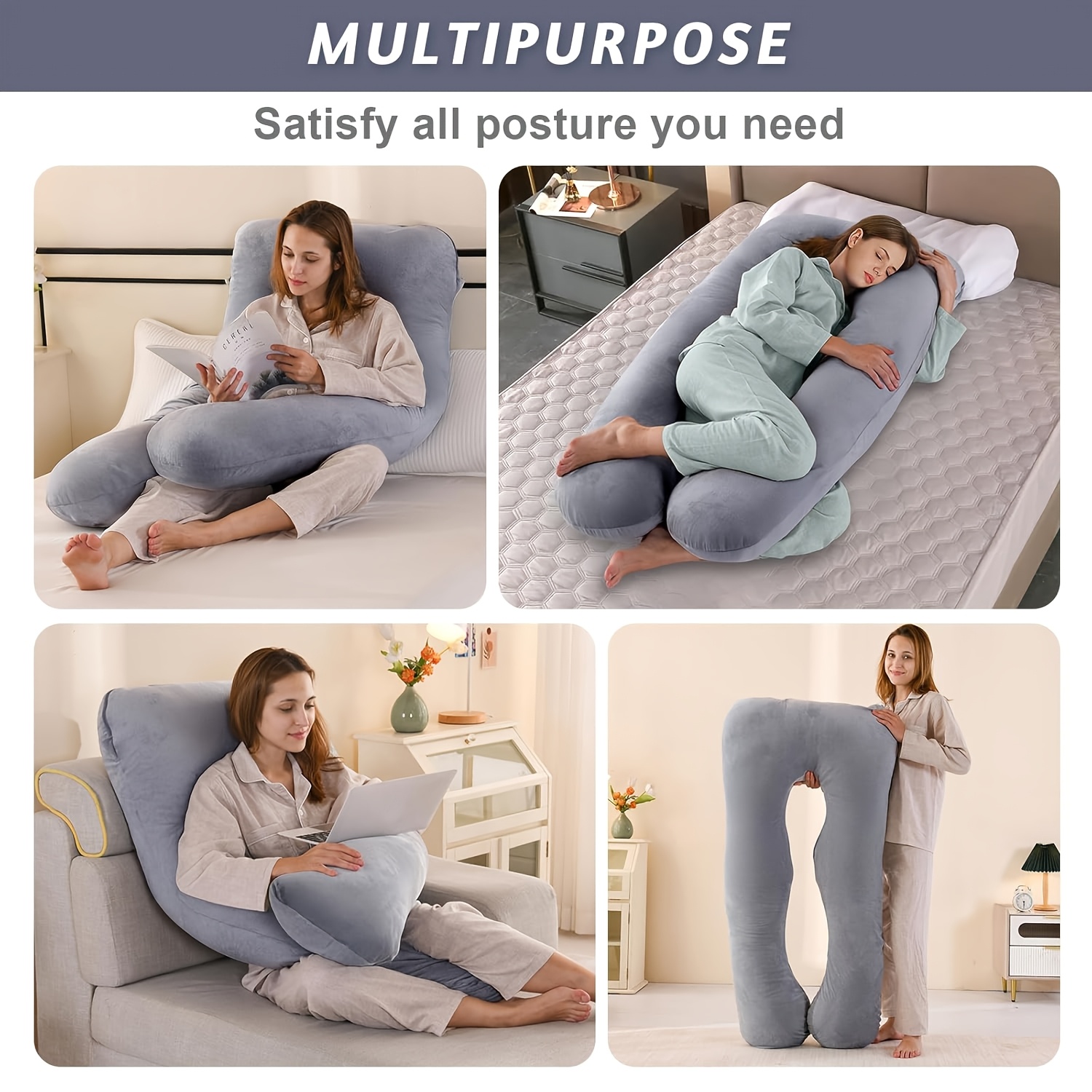 Side Sleeping Pillow with Cover, Ergonomic U-Shaped Design. Adjusts for Abdominal And Hip Support. Multi-Positioning Pillow Conforms to Your Natural Body Shape, Providing Comfortable Sleeping Positions for Back, Stomach, And Side Sleepers