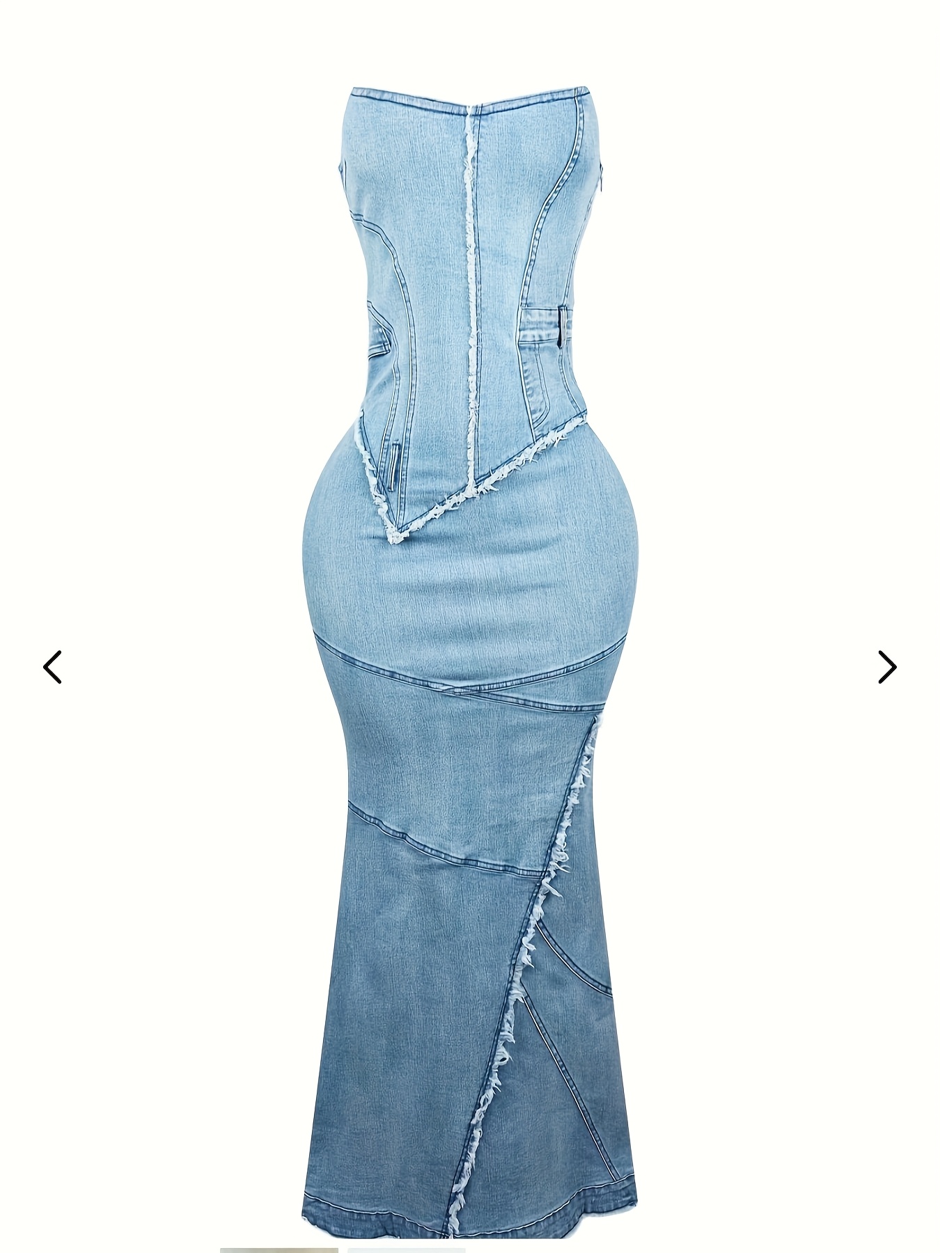 womens elegant strapless stretch denim maxi dress side Temu