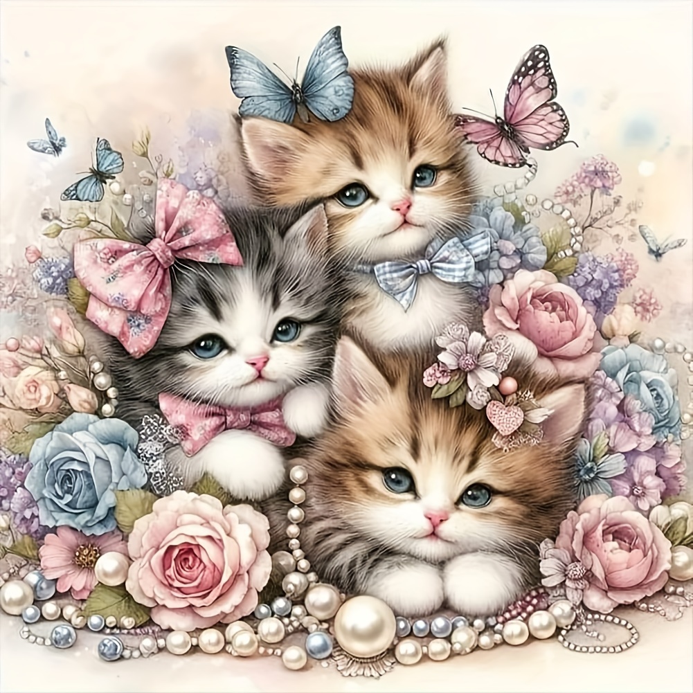 

1pc Cat Pattern Diy Diamond Art Painting Kit, Round Diamond, Mosaic Art Craft, Suitable For Beginners, Home Wall Decoration, Unique Gift, Without Frame