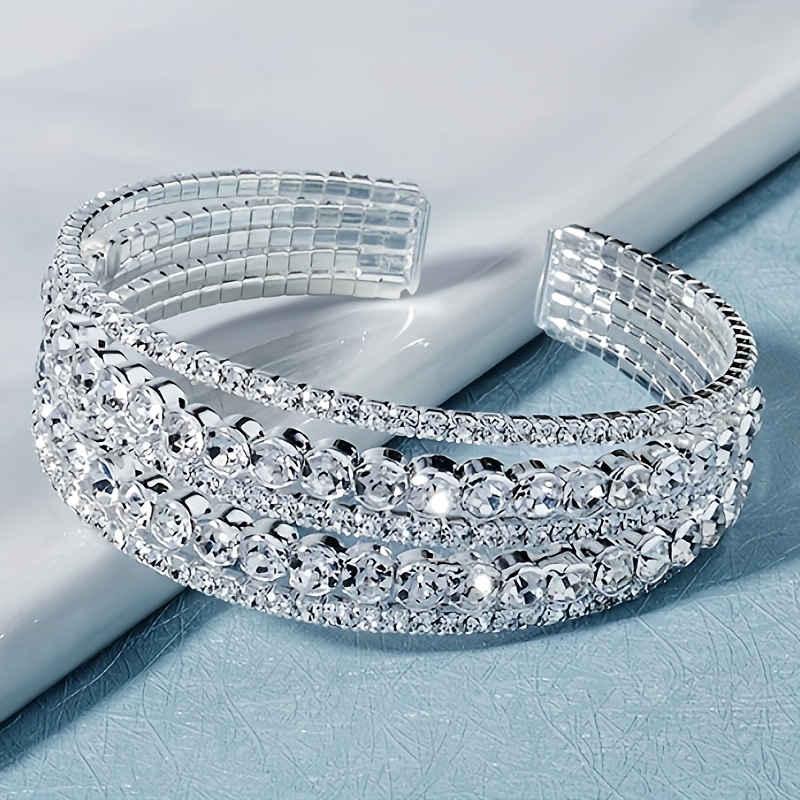 TEMU Bracelet extensible à triple rangée de strass, bracelet à extrémités ouvertes, style ethnique, bijou de mode pour un port et polyvalent
